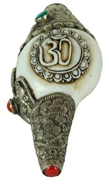 Tibetan om symbol conch shell ritual implement Stock Photos