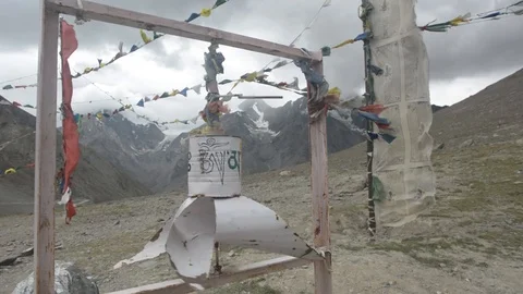 Tibetan Prayer Flags Blowing in the Winds in Himalayas, Spiti Region Video stock 86783477