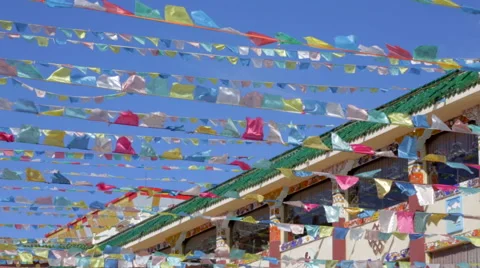 Tibetan Prayer Flags flapping in the wind Stock Footage 64755351