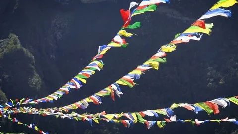 Tibetan prayer flags flying in the wind Video stock 78571184