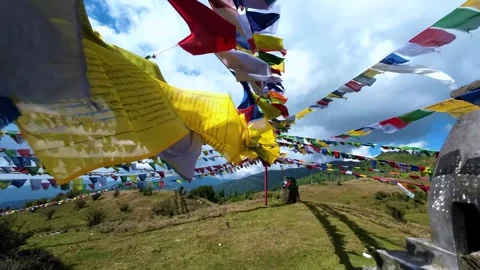 Tibetan Prayer Flags on Singalila Ridge, Indian Himalayas Stock Footage 311431985