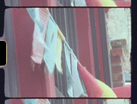 Tibetan Prayer Flags Waving In Wind Vintage 8mm Film Stock Footage 133657544