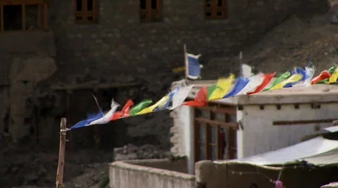 Tibetan prayer flags wind Stock Footage 268309