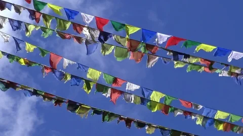 Tibetan prayer flags in the wind Video stock 74462490