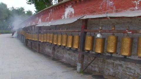 Tibetan prayer wheels Stock Footage 97376