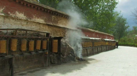 Tibetan prayer wheels Stock Footage 97379