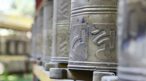 Tibetan Prayer Wheels Stock Footage 20437795