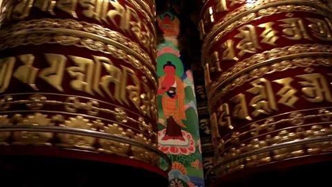 Tibetan prayer wheels Stock Footage 87470472
