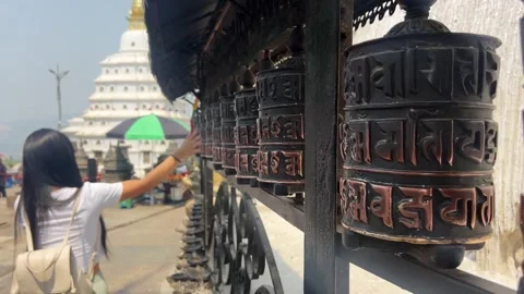 Tibetan prayer wheels Stock Footage 294587894