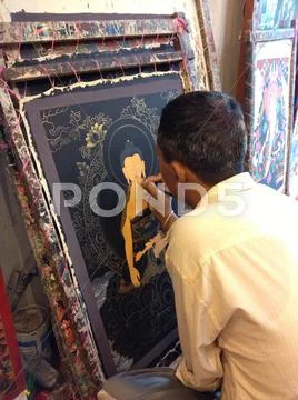 Tibetan thangka painter Stock Photos