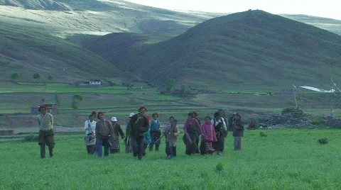 Tibetan workers running towards the Camera Stock Footage 115377