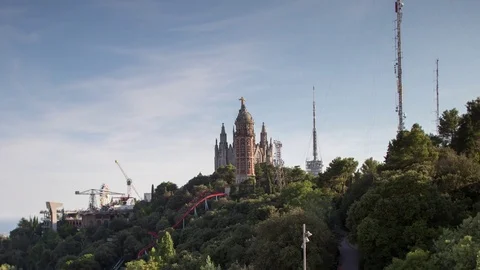Tibidabo barcelona amusements attraction park city Stock Footage
