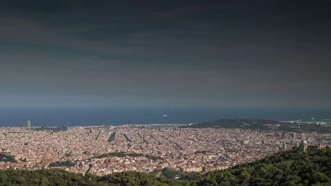 Tibidabo barcelona skyline city Stock Footage