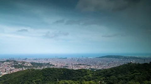 Tibidabo barcelona skyline city Stock Footage