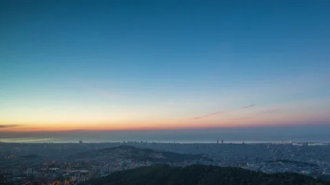 Tibidabo barcelona skyline morning sunrise dawn city Stock Footage