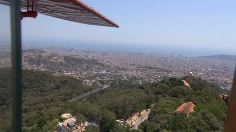 Tibidabo Barcelona theme park plane avion scenic paisaje Stock Footage 112339055
