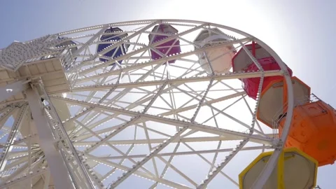 Tibidabo Barcelona wheel low backlight sun sky white noria Stock Footage 115527104