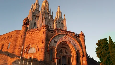 Tibidabo Cathedral at sunset Stock Footage 126073816