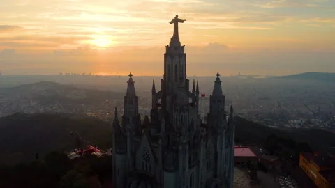 Tibidabo mountain with the temple of the... | Stock Video | Pond5