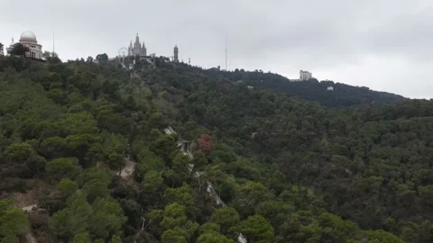 Tibidabo mountain view with drone camera Stock Footage 171175482