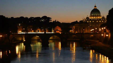 Tibre and Vatican in the Dusk Stock Footage 32184616