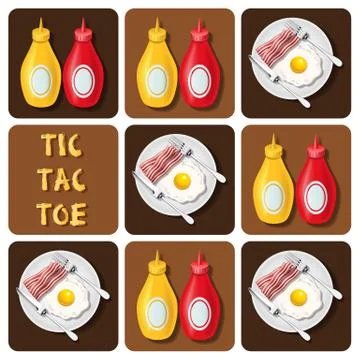 Tic-Tac-Toe of bacon and fried egg and seasoning Stock Illustration