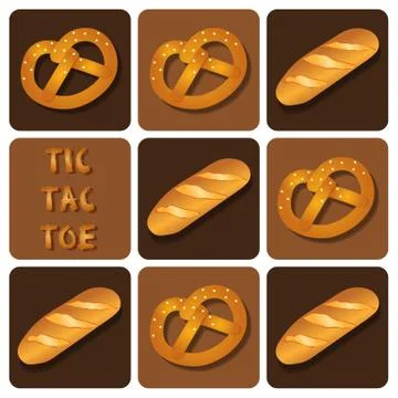 Tic-Tac-Toe of Bread and Pretzel Stock Illustration