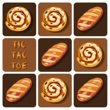 Tic-Tac-Toe of bread and cinnamon roll Stock Illustration