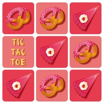 Tic-Tac-Toe of cake and pretzel Stock Illustration