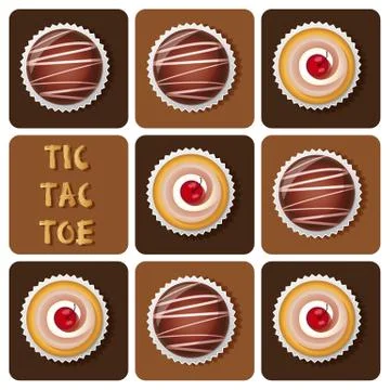 Tic-Tac-Toe of chocolate ball and cup cake Illustrazione stock