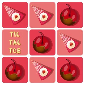Tic-Tac-Toe of  chocolate covered cherry and strawberry cake Stock Illustration