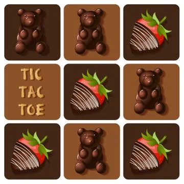 Tic-Tac-Toe of chocolate covered strawberry and jelly gummy Stock Illustration