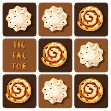 Tic-Tac-Toe of cinnamon roll and meringue Stock Illustration