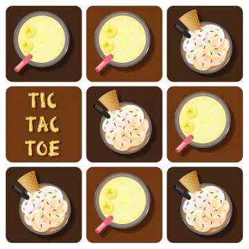 Tic-Tac-Toe of coffee or chocolate frappe and banana smoothie Stock Illustration