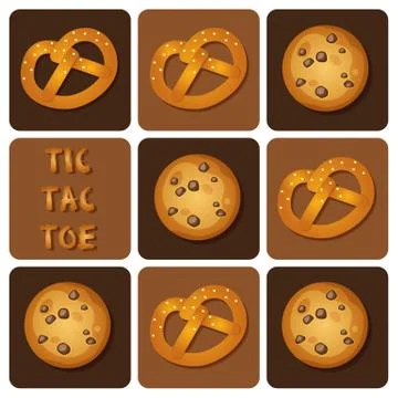 Tic-Tac-Toe of Cookie and Pretzel Stock Illustration
