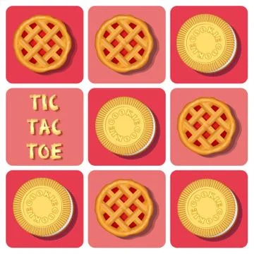 Tic-Tac-Toe of cookie and strawberry pie Stock Illustration