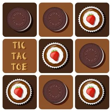 Tic-Tac-Toe of cup cake and cookie Illustrazione stock