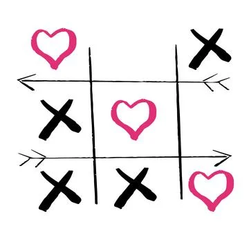 Tic tac toe doodle game with cross and circle sign, cute pink heart mark Stock Illustration