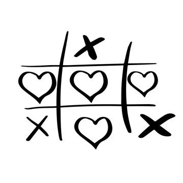 Tic tac toe doodle game with cross and circle sign, cute heart mark isolated on Stock Illustration