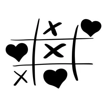 Tic tac toe doodle game with cross and circle sign, cute heart mark isolated on Stock Illustration
