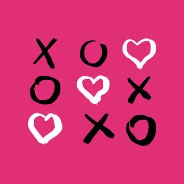 Tic tac toe doodle game with cross and circle sign, cute heart mark isolated on Illustrazione stock