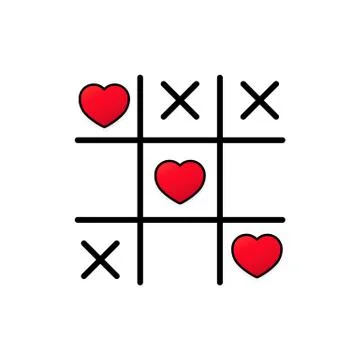 Tic tac toe game with criss cross and crossed out red heart sign mark XOXO. H Stock Illustration