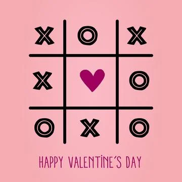 Tic tac toe game with cross and heart sign mark Happy Valentines day card Red Stock Illustration