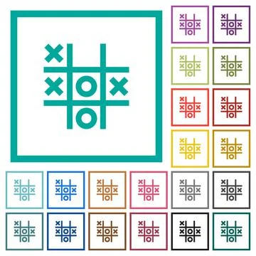 Tic tac toe game flat color icons with quadrant frames Stockillustratie