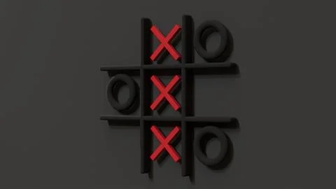Tic Tac Toe Game on Gray Background, 3D Model Stock Photos