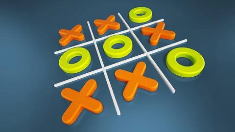 Tic tac toe game isolated on blue background. 3D illustration Stock Illustration