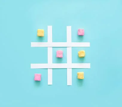 Tic Tac Toe game or XO game made of colorful marshmallows. Stock Photos
