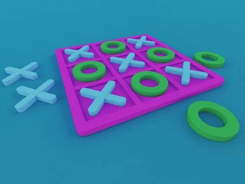 Tic Tac Toe game. Perspective view. 3D rendering illustration. Stock Illustration