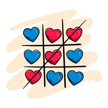 Tic-tac-toe game with pink and blue hearts Stock Illustration