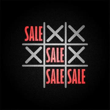 Tic tac toe game with red sale word on black background denim texture vector  Stock Illustration